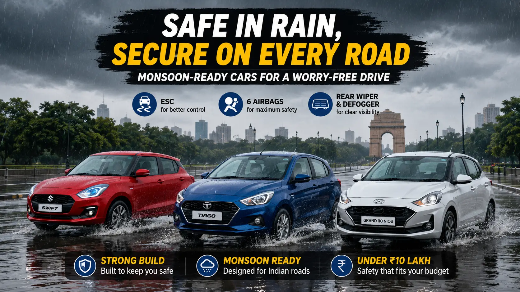 Bring Home a Safe Hatchback Under ₹10 Lakh–Top 3 Rain-Ready Cars with 6 Airbags & Great Discounts